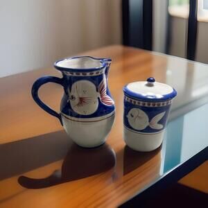 Vietri Solimene Italy 64 oz CAMPAGNA FISH Rare‎ Canaster/Lid